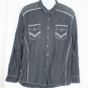 Buckle Black Label Button Front Black Shirt Men Size 2XL Athletic Fit Longsleeve